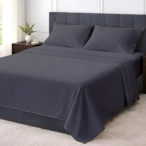 Shreem Linen King 4 Piece Sheet Set, Ultra Soft Microfiber Bed Sheets King Size, Breathable Cooling Bedding, Deep Pocket Fits 8���16 Inch Mattress, Dark Grey