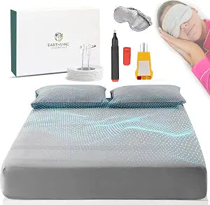 Bare Earth Grounding Sheets King Size | Woven 10% Silver Fiber, Soft 400TC Cotton Earthing Sheets | 15ft Cord, Outlet Tester, Conductivity Pen & Silk Eye Mask (Grey)