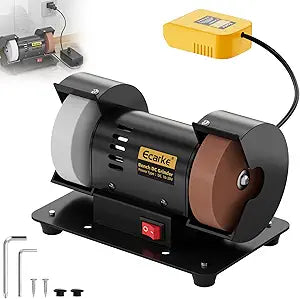 Ecarke 3" Mini Bench Grinder Compatible with Dewalt 20V (Tool Only) Bench Grinder 2000-10000 RPM Variable Speed with AC Adapter, Dual Grinding Wheels for Sharpen Knives, Drills, Steel, Rust Removal