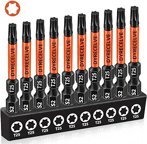 DYRECELVE 10-Pack T25 Torx Bits for Impact Driver, T25 Bit Magnetic 2-Inch