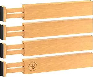 Drawer Dividers - 2.6 Inches High, Adjustable 16 to 22 Inches Bamboo Drawer Organizer, Large Expandable Separator for Clothes, Dresser, Bedroom, Bathroom, Baby, Office, Kitchen Utensils, 4PK, Natural