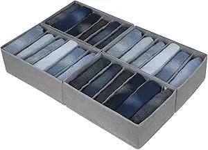 Qozary Jeans Pants Organizer for Closet, 4 Pack Drawer Organizers for Clothing, 6 Grids Wardrobe Clothes Organizer, Jean Organizer for Closet, Deep Drawer, Clothes Organizer for Shirts, Legging