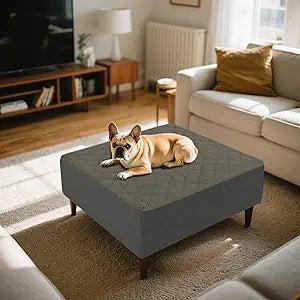 Quilted Ottoman Cover Waterproof Footrest Sofa Slipcovers Stool Cover Foot Stool Protector Covers with Nonslip Lace Up (Gray1,Square L47-52, W47-52 in)