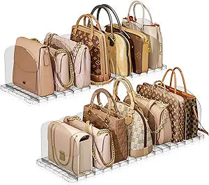 JOYZAN Purse Organizer for Closet, Adjustable Shelf Dividers for Closet Organizer Clear Acrylic Closet Purse Organizer Detachable Handbag Storage Separator Dividers for Home, Office - 4 Pack