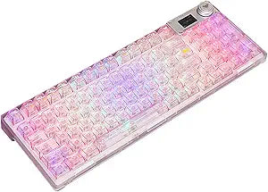 F98 Pro 95% Hot-Swappable Mechanical Keyboard â€“ Transparent Keycaps, RGB Backlit Gaming Keyboard, Tri-Mode BT5.0/2.4G/USB-C, OLED Display, 4000mAh Battery, Pink