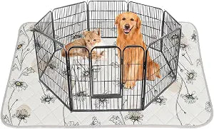 IEUUMLER Washable Pee Pads for Dogs, 1 Pack Non-Slip & Waterproof Pack Whelping Pad, Reusable Washable Puppy Potty Training Pad with Fast Absorbent for Playpen EU007 (Beige Daisy, 63"X63"-1pcs)