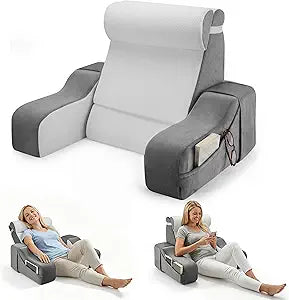 2 in 1 Bed Pillow for Sitting Up, Foldable Reading Pillow for Bed with Arms, 19 in Support Pillow for Sitting Up Rest Adult, Ergonomic Backrest Pillow for Reading/Gaming/Working in Bed or Couch