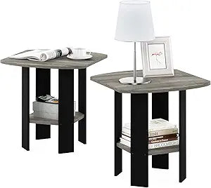 Furinno SIMPLE DESIGN Set of 2 Side Table, 2-Tier End Table, French Oak