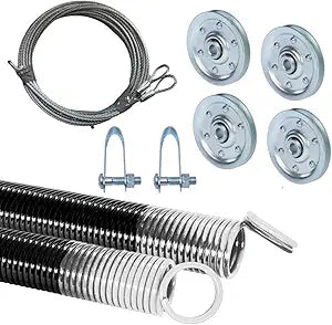 Heavy-Duty Double-Looped Garage Door Extension Springs Bundle 210 lb (White) Springs, 3" Pulleys, and Extension Cables for 7' Feet Garage Door | Garage Door Hardware Parts