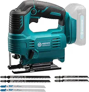 Cordless Jig Saw with Brushless Motor, 3 Adjustable Speed Settings, 45-90 Cutting Angle, Compatible with T-Shaped Blades, Includes Dust Blowing Feature (Tool Only)