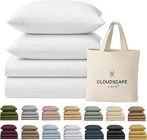 CLOUDSCAPE 100% Egyptian Cotton Queen Sheets - 400 Thread Count Extra Deep Pocket Sheets, Fits Upto Full Bed, All Season Durable Luxury Soft Cooling Cotton Bedding, Breathable Sheets-White