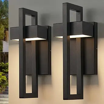 tewei 16.5'' Modern LED Outdoor Wall Sconce, Integrated LED Outdoor Light Fixtures Wall Mount Exterior Lights, Black Front Porch Outside Lighting for House, Backyard, Warm White 3000K, 2 Pack