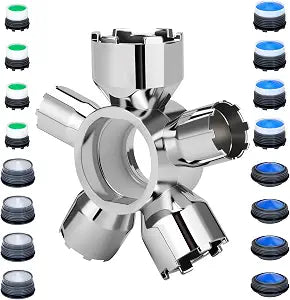 Upgraded Metal 10-in-1 Faucet Aerator Tool Kit,16 Pack Replacement Aerators M16.5/M18.5/M21.5/M24 (4 Each Size),Universal Heavy-Duty Removal Key Compatible with TT/TF/STD,Kitchen Bathroom DIY Plumbing