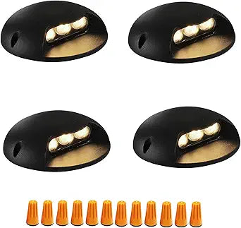 4 Pack Outdoor Deck Lights, Hardwired 110V-120V, 3W LED Step Light, Warm White 3000K, Aluminum Housing, Surface Mount Wall Lights, Indoor Stair Lighting for Landscape Fence Well Pathway