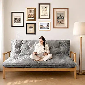 6" Futon Mattress Full Size, Tufted Futons Sofa Couch Bed with Twisted Rope Design Edging,Versatile Floor Mattress for AdultsShredded Foam Filling (Frame Not Included Gray, Full)