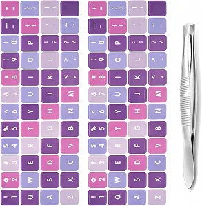 2pcs English Keyboard Letter Stickers Laptop with Tweezer Universal Keyboard Letters Replacement Stickers English Purple Background with White Lettering Sticker for PC Computer Desktop
