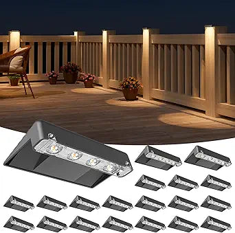 NIORSUN Solar Deck Lights Outdoor 20 Pack, IP65 Waterproof Large Size LED Stair Lights with Lenses, Auto ON Off Warm White Step Lights for Outside, Deck, Patio, Fence, Yard, Pathway and Railing Decor