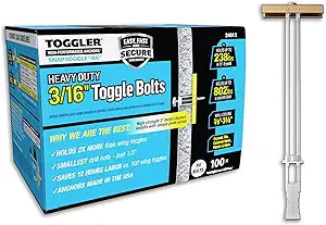 TOGGLER SNAPTOGGLE BA Toggle Anchor, Zinc-Plated Steel Channel, Made in US, 3/8" to 3-5/8" Grip Range, For 3/16"-24 UNC Fastener Size (Pack of 100)