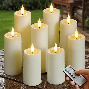 Waterproof LED Pillar Candles with Melt Pool Remote Timer