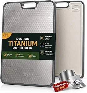 JBN Pure Titanium Cutting Board for Kitchen - Non-Toxic, Double Sided, Dishwasher Safe | Includes Stainless Steel Finger Guard | Non-Slip | 15.08"10.43" Large Chopping Board