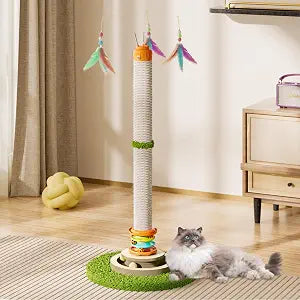 YARUOMY Cat Scratching Post40'' Tall Cat Scratcher Tree Cat Toys for Indoor Cats with Cat Toys 4-Tier Roller TrackAutomatically Rotating cat Teaser WandHanging Balls for Kittens Adults Cats