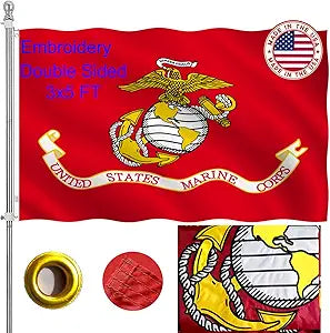 US Marine Corps Embroidered Military Flags 3x5 Outdoor Made in USA - Double Sided USMC Flag 2 Ply Embroidery United States Marine Corps Flag 2 Brass Grommets Vivid Colors All-weather