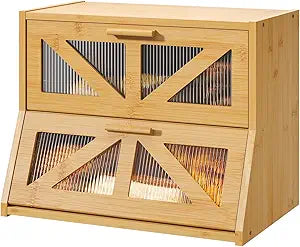 Kitchen Bread Box with Window, Countertop Storage Container (Brown)