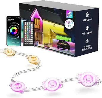 Fussion Permanent Outdoor Lights for House, 150ft RGB Halloween House Lights Outdoor with APP Remote Control, IP67 Waterproof Smart Eternity Eaves Lighting for Christmas, Holiday, Party, Daily