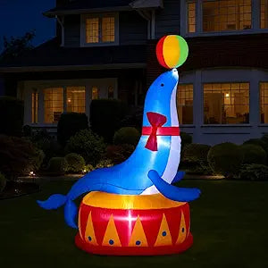 Silipull LED 5 FT Inflatable Seal for Circus Carnival Party Outdoor Decorations, Carnival Theme Birthday Party Blow Up Animal for Outdoor Indoor Pool Yard Decorations