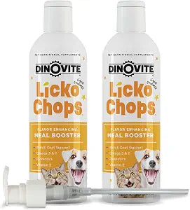 Dinovite Lickochops for Dog & Cat Supplement Enhanced with Omega-6, 3 Fatty Acids, Probiotics and Vitamin E, 16 oz with Pump