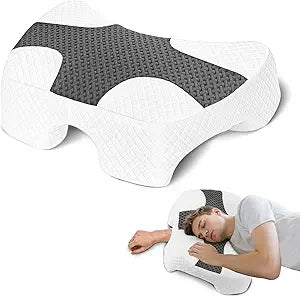 Side Sleeper Pillow with Arm Hole, Shoulder Relief System, Arm Pillow for Neck and Shoulder Pain, Premium Memory Foam, Suitable for Side, Back and Stomach Sleepers - Grey, 7.1in Height