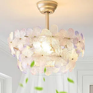 20" Multi Crystal Fandelier Ceiling Fans with Lights, Flower Chandelier Ceiling Fan with Light Remote Control, Morden Caged with 6 Speeds for Bedroom, Nursery, Living Room
