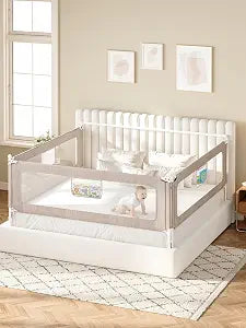 VBABY 3-Piece King Size Bed Rails for Toddler, Adjustable Height Baby Bed Rail Guard, Reinforced Bed Protection Fence for Baby, Grey, 74.8 x 78.7 x 78.7 in