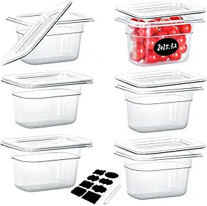 BIEAMA 6 Pack NSF Food Pans with Lids, 1/9 Size 4'' Deep Commercial Food Storage Containers, Polycarbonate, Clear