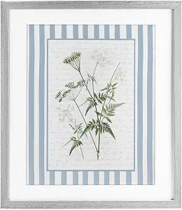 Vintage Herbs Blue Stripes, 13 x 16 Inch Framed Print Under Glass