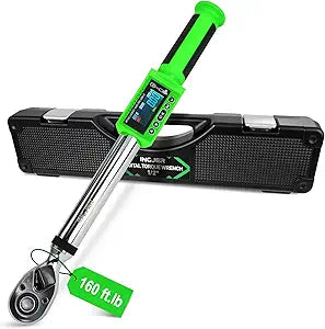 UPGRADE 1/2 Inch Drive Digital Torque Wrench 8-160FT-LB/10-220N.M, Torque Range Accurate to 2%, Electric Torque Wrench with Buzzer and LED Flash Notification for Bike/Motorcycle/Auto Repair