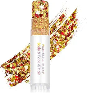 Body Glitter Stick, Holographic Sparkling Sequins Neon Outfit Party Super Sparkly Face Paint Rave Festival Accessories Glitter Gel Makeup.(Gold & Red & White)