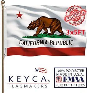 California Republic State Flag 3x5 FT Made in The USA-Heavy Duty Vibrant Colors Double Sided Cali CA Flag with 2 Brass Grommets for Home/Company/Indoor Outdoor Decoration