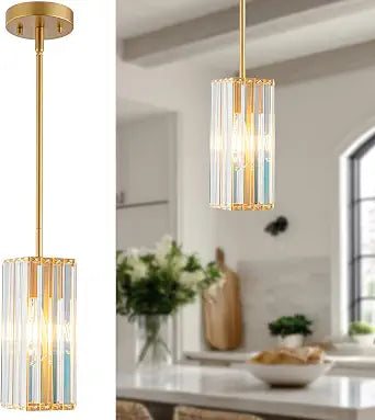 1-Crystal Pendant Lights Kitchen Island,Modern Gold Hanging Light Fxitures