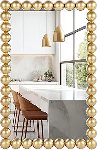 Decorative Beaded Wall Mirror  Modern Rectangular Accent Mirror, 20x30, for Living Room, Bedroom, Bathroom, Entryway & Office  Available in Gold, Black, & White (Gold)