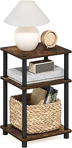 Furinno JUST Side Table, 3-Tier End Table, Open Shelves Night Stand, Bedside Table, Toolless Assembly, for Living Room, Bedroom, Bathroom, Amber Pine