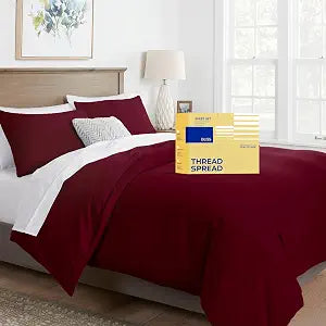 THREAD SPREAD Duvet Cover Queen Size - 600 Series 100% Egyptian Cotton Queen Duvet Cover (3 PC, Burgundy), Soft, Cooling, Durable Sateen Weave Comforter Protector, Zipper Closure with 7 Corner Ties