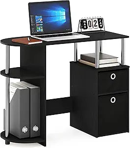 Furinno Jaya Simplistic Computer Study Desk, Americano/Chrome/Black