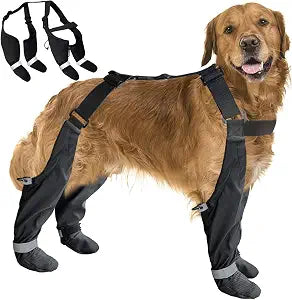 Dog Suspender Boots, Large Dog Rain Boots, Waterproof Doggy Winter Boot Snow Pants, Paw Protectors Legging Shoes with Suspenders, Anti-Slip Reflective Rain Boot for Walk Hike(L,blacke)