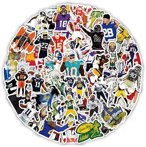 100 PCS College Football Stickers Pack, Waterproof Vinyl Cool Fantasy Sports Decals for Water Bottles Laptop Computer Helmet Skateboard, Football Stickers for Teens Adults Fans