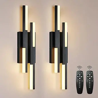 Benkut Modern LED Vanity Lights Set of 2, Black Wall Sconce with Remote Control Dimmable Indoor Wall Light Bedside Remote Sconce for Bedroom Bathroom Living Dining Room (2 Pack H19.7)