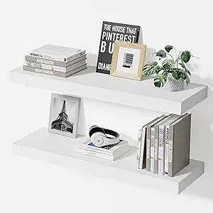 Floating Shelves for Wall, 24" Wall Mounted Shelves, Modern Decor & Storage for Bathroom, Bedroom, Kitchen, Living Room, with Invisible Brackets, Set of 2, White