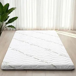 SCHNAUZER HOME Japanese Floor Mattress Viscose Derived from Bamboo, 100% High Density Foam, 3.5" Thicken Cooling Foldable Futon Mattress Tatami Mat, Roll Up Floor Bed for Guest Room Bedroom RV, Twin