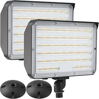 2Pack Dusk to Dawn Outdoor 100W LED Flood Light with Knuckle & Plate Mount, 3000K/4000K/5000K Color Selectable, ETL Commercial LED Security Lighting