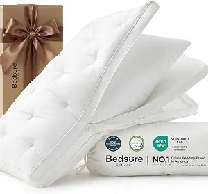 Bedsure Adjustable Pillow Queen Size for Back Stomach Side Sleepers, CertiPUR-US Memory Foam & Down Alternative Dual-Fill,100% Cotton Cover, PureWoven 3/5.5/7 Inches Custom Height, 26"x17",1 Pack